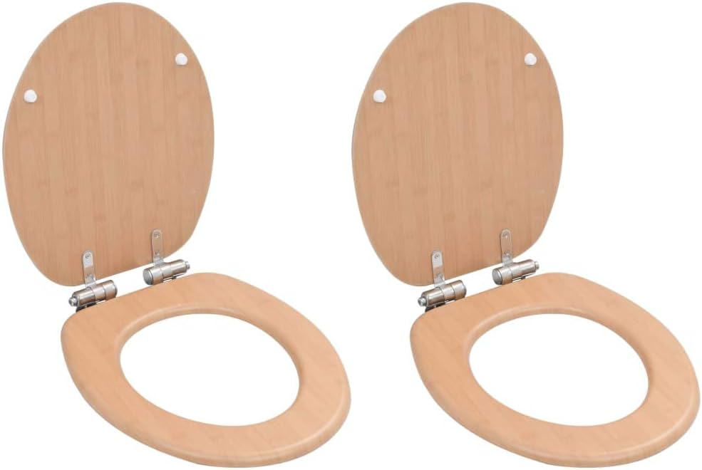 WC Toilet Seats 2 pcs with Soft Close Lids MDF Bamboo Design Toilet & Bidet Seats
