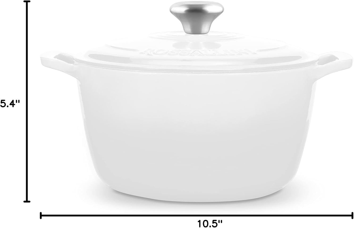 ROSSALLINI Signature Enameled Cast Iron Dutch Oven, Non-Stick Serving Pot with Tight Fitting Lid for Perfect Roasting, Baking, Sauteing, and Bread Making | 7.4Q (7L) - White