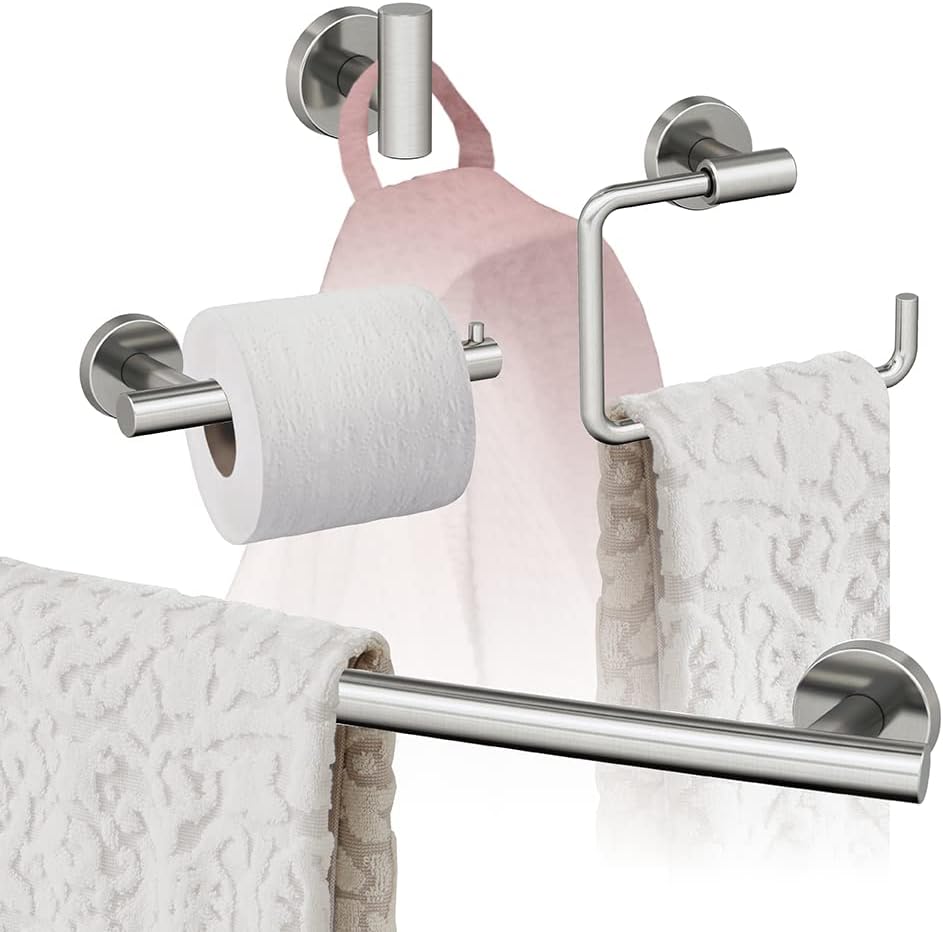 Amerock | Stainless Steel | Arrondi |Towel Bar | 24 inch (610 mm) | 4 Piece | Bathroom Accessories Set