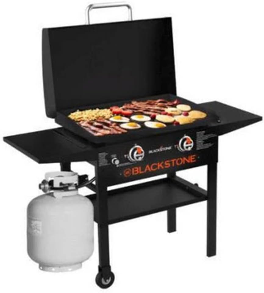 Blackstone 1883 Gas Hood & Side Shelves Heavy Duty Flat Top Griddle Grill Station for Kitchen, & 5016 Guards for 28' Griddle Front and Rear Grease Model Premium Grill Accessories Heavy