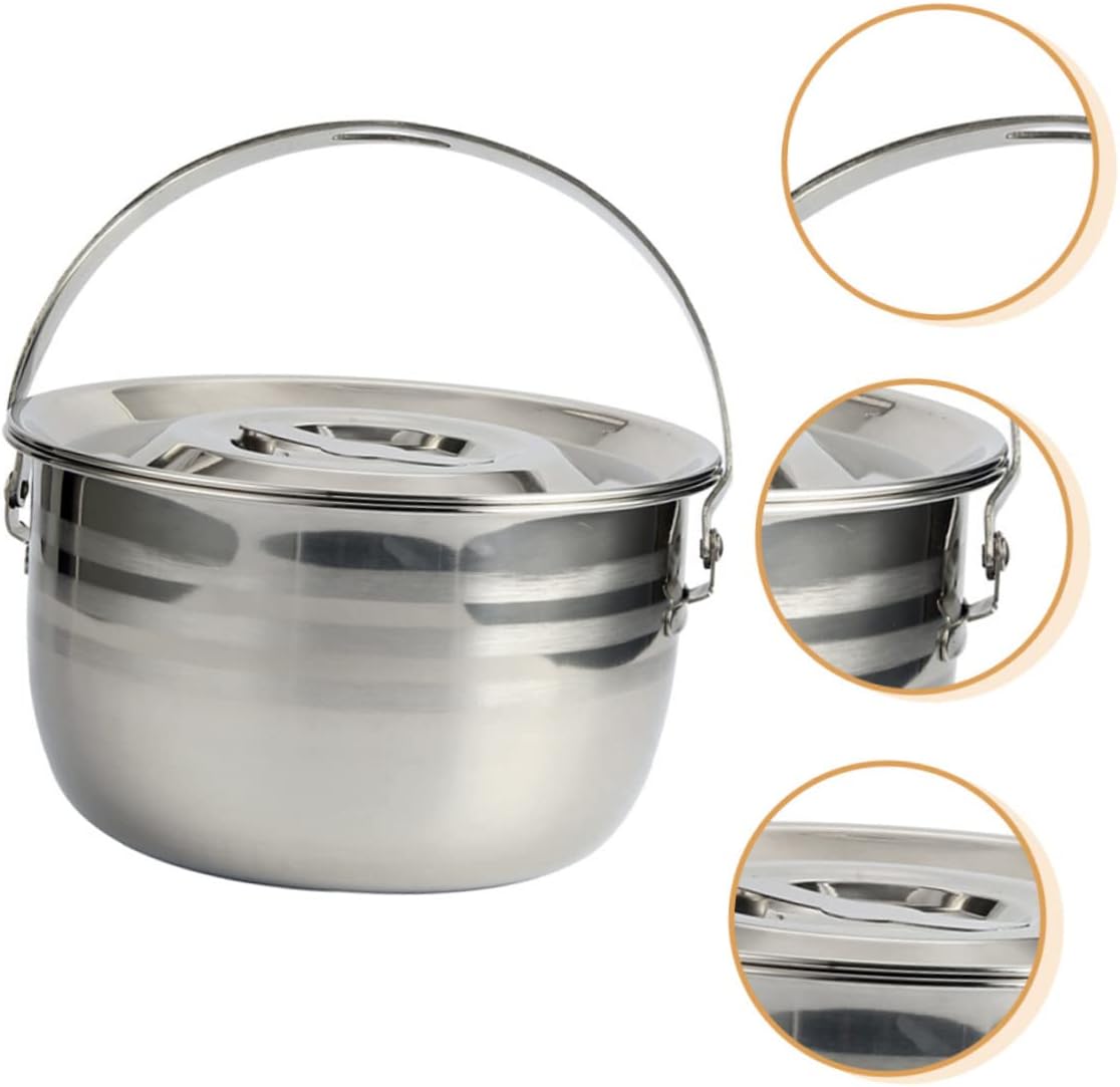 Camping Pot Blue Stove Top Kettle Stock Pot with Cover Stew Pot Skillet with Lid Braiser Pan with Lid Camping Cooking Supply Outdoor Hanging Basin Child Stainless St Pot