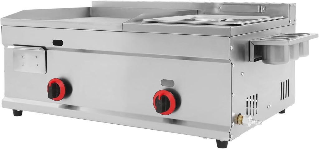 1.59 Gal Commercial Deep Fryer Stainless Steel Flat Top Grill Griddle Gas Countertop Fryer Deep-frying Machine with Grill Griddle for Canteen Restaurant Home