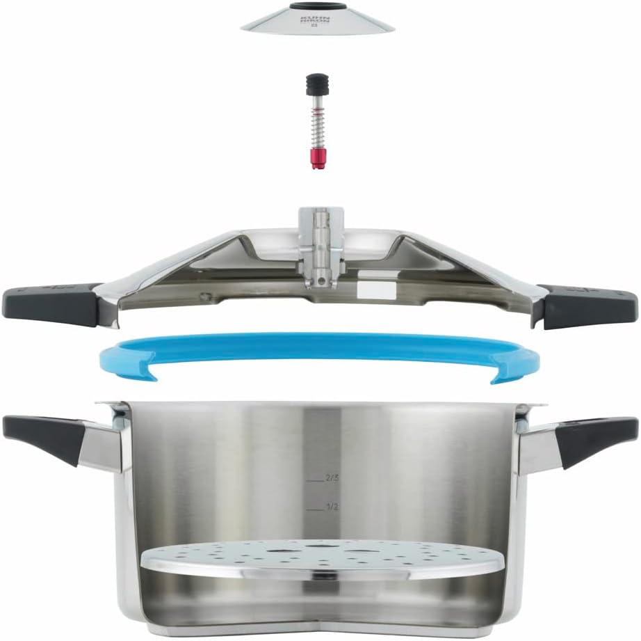 Kuhn Rikon DUROMATIC® Pressure Cooker 11' 8.45 qt family of 6 wide base for better braising, Stainless