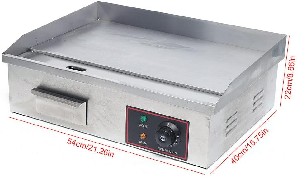 Commercial Griddle, Electric Griddle Flat Top Grill Hot Plate BBQ Countertop Commercial Pan Stainless Steel Flat Top Grill 50°C to 300°C Adjustable 1.6kw