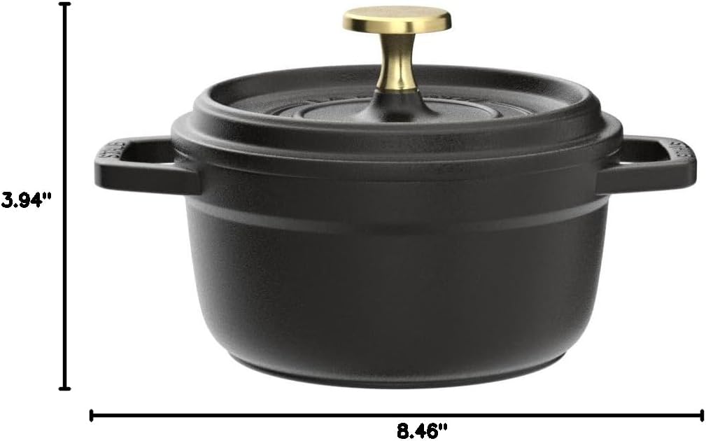 Staub La Cocotte Round 40509-480 'Pico Cocotte Round, Black, 6.3 inches (16 cm), Small, Two-Handed, Casting, Enameled Pot, Waterless Cooking, Induction Compatible