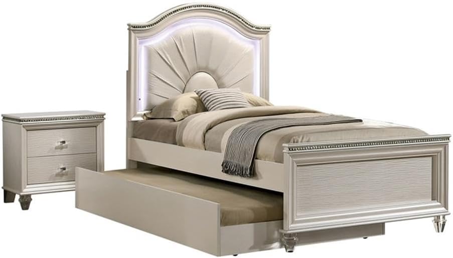 Furniture of America FOA Devado 3-Piece White Wood Bedroom Set - Twin + Nightstand + Trundle