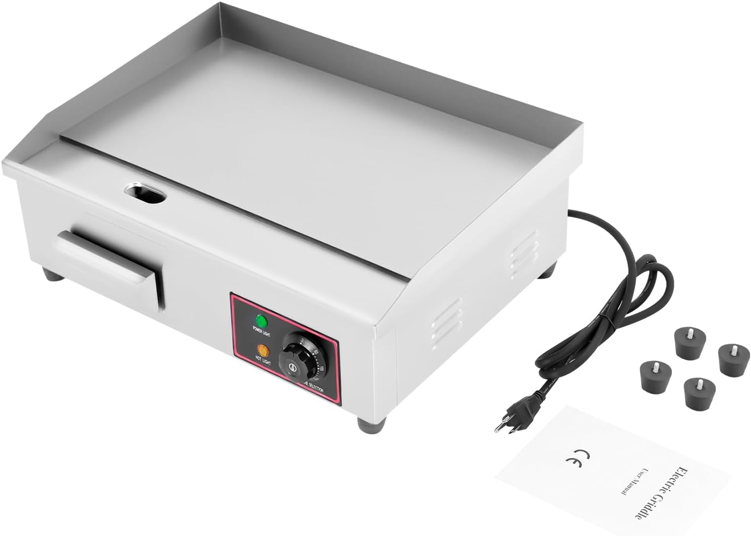 Commercial Electric Griddle Countertop Flat Top Grill Machine Stainless Steel Griddle Grill for Home or Restaurant, 122℉-572 ℉ Adjustable Temp (Small)