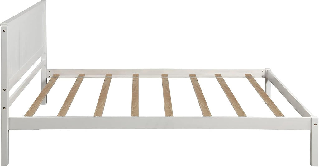 Twin Size Wood Bed Frame and Headboard, Modern Retro White Platform Beds Frames, Sturdy and Durable Design Rustic Wooden Bedroom Set, Easy Assembly, No Box Spring Needed (White, Twin)
