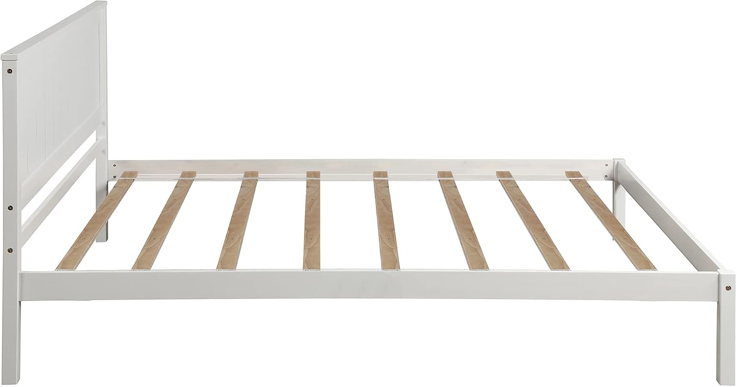 Twin Size Wood Bed Frame and Headboard, Modern Retro White Platform Beds Frames, Sturdy and Durable Design Rustic Wooden Bedroom Set, Easy Assembly, No Box Spring Needed (White, Twin)