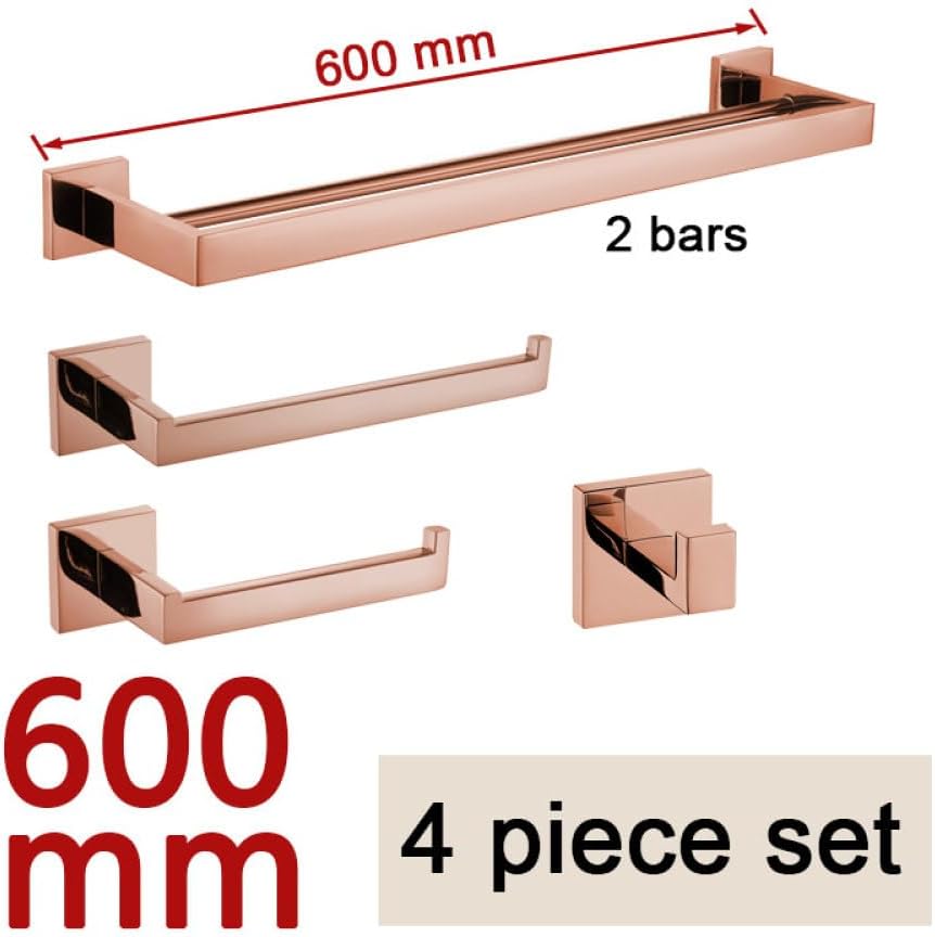 Shiny Polished Rose Gold Bathroom Hardware Accessories Towel Rack Toilet Paper Holder Towel Rail Bar Bathroom Robe Hook,60cm 2 Bars Set