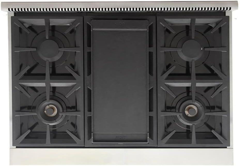 Pemberly Row 36' Natural Gas Range Top, Stainless Steel, Classic Silver Knobs, 6 Burners w/Auto Reignition, Cast-Iron Grates, Built-in Grill/Griddle, High-Powered Cooktop for Home Kitchens