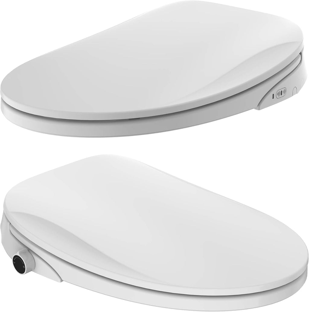 Bidet Seats, Elongated Smart Toilet Seat, Electric Smart Seat with Warm Air Dryer and Night Light, Closed Toilet Lid with Rear and Front Nozzle Warm Water Washing, Easy to Assemble, White