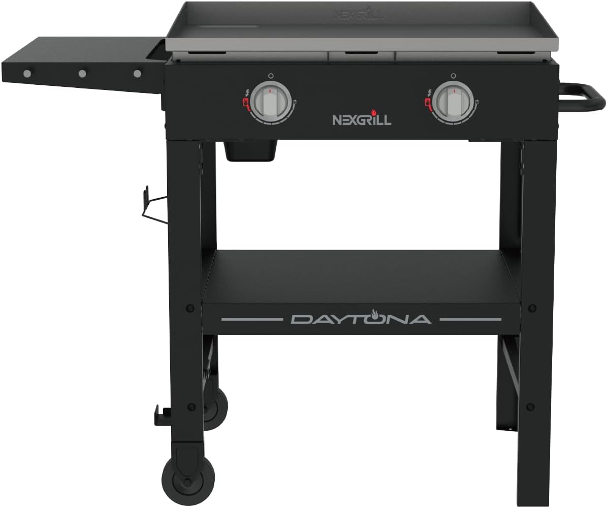 Nexgrill Daytona 2-Burner Propane Gas Grill, 28 inch Portable Flat Top Griddle for Outdoor Cooking, Camping & Tailgating, Rear Grease Management System, 34,000 BTU, 720-1150
