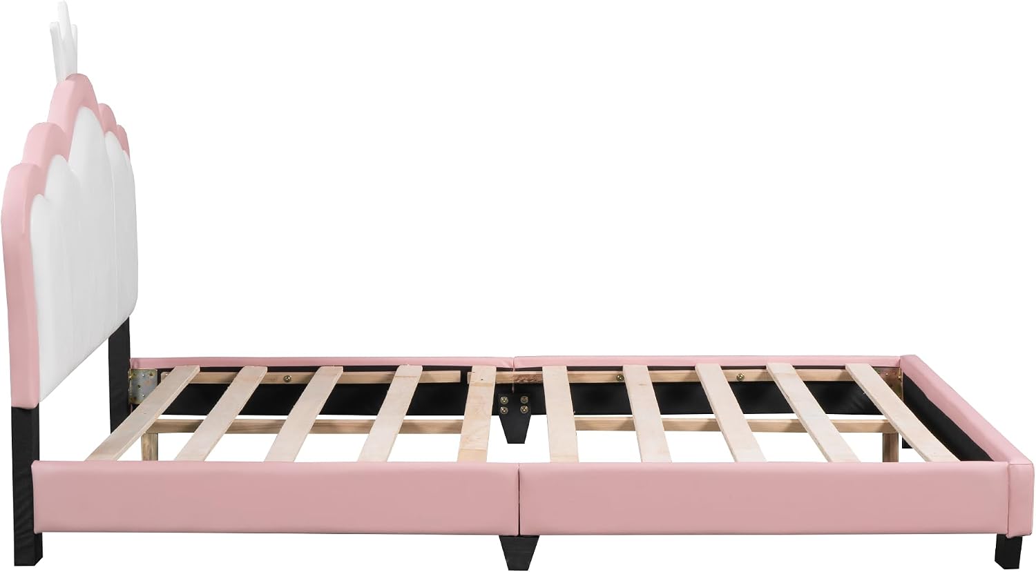 Full Size Princess Bed Frame with Crown Shaped Headboard for Kids,Upholstered Platform Bed with Slats Support,Pink Girls Bed,Full Bed for Girls Teens,Pink
