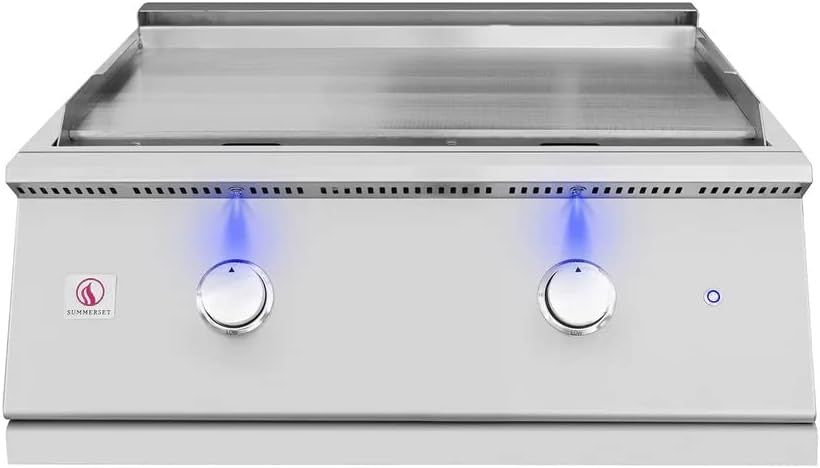 AMS Fireplace Summerset 30' Built-In Gas Griddle | #304 Stainless Steel Heavy-Duty Outdoor Flat Top Grill | 36,000 BTUs of Combined Heating With Large Capacity Drip Tray & Removable Lid. (Propane Gas)