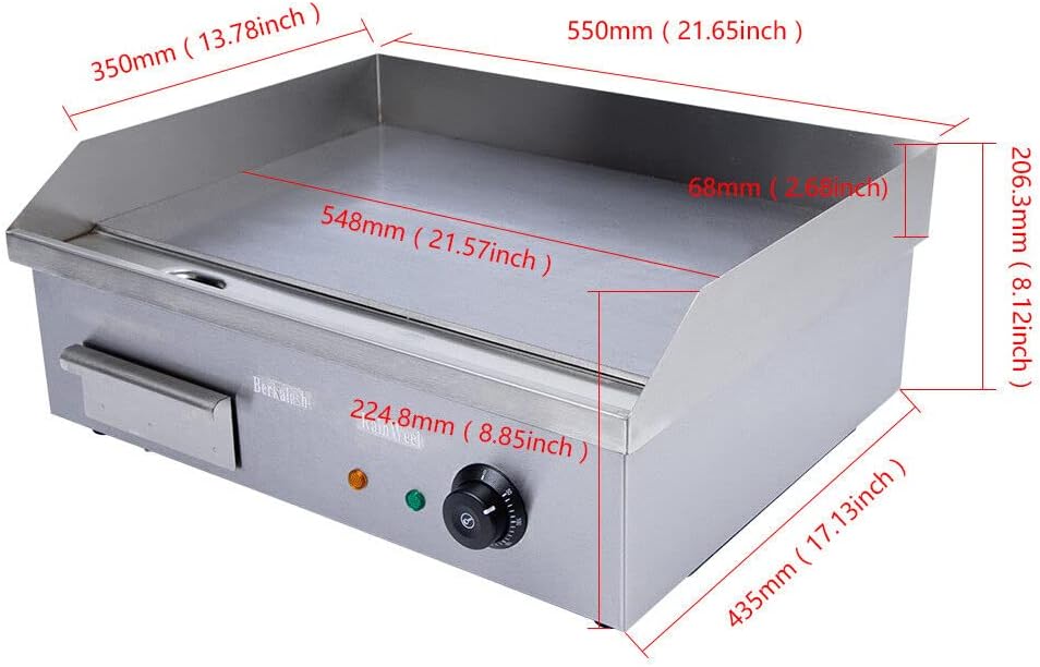 Countertop Griddle Grill, Commercial Stainless Steel Flat Top Grill, 3000W Electric Kitchen Griddle for Snack Stores, Canteens, Supermarkets Silver 110V 50-300℃
