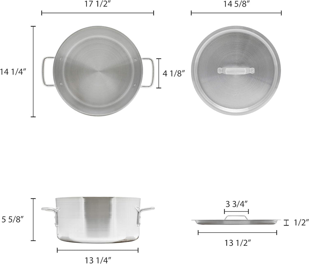 TrueCraftware- 14 qt. Aluminum Brazier Pot with Cover 6mm Thickness- Heavy Weight Cookware Braiser Braising Pan Perfect Roasting Baking Sauteing Searing and Pan Frying Mirror-Finished