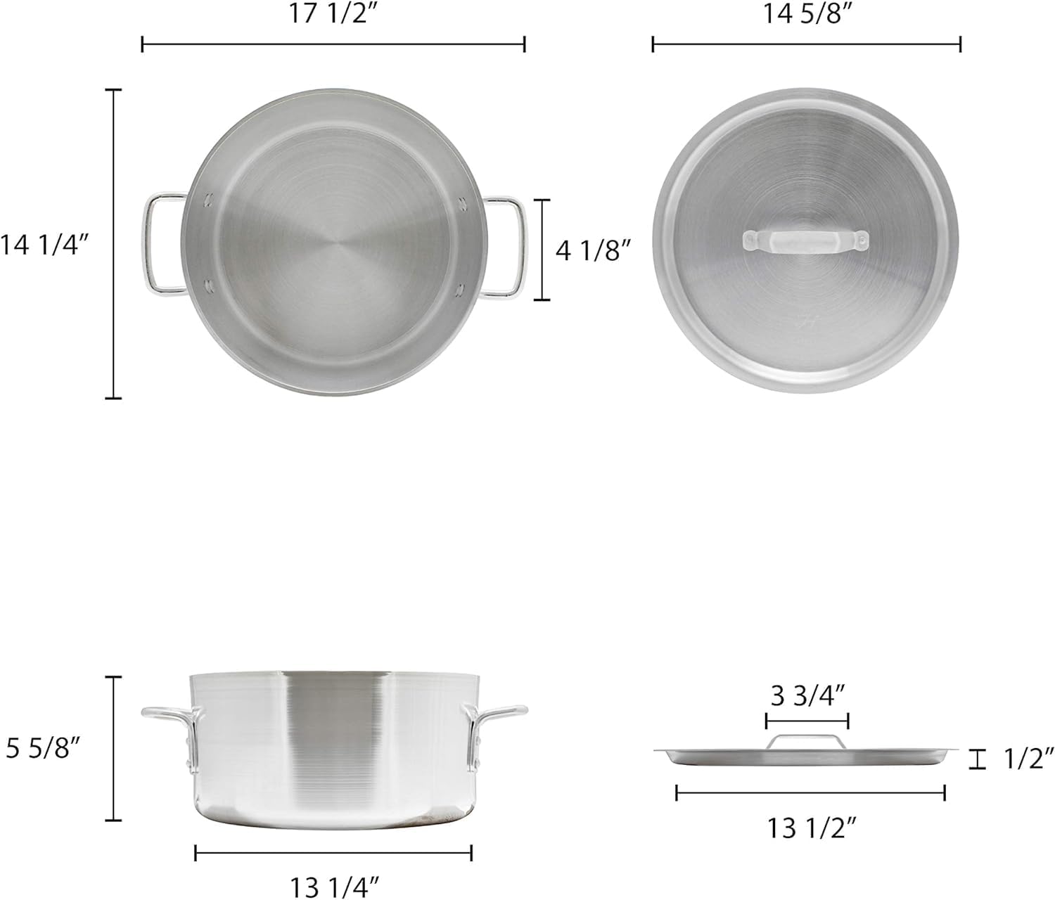 TrueCraftware- 14 qt. Aluminum Brazier Pot with Cover 6mm Thickness- Heavy Weight Cookware Braiser Braising Pan Perfect Roasting Baking Sauteing Searing and Pan Frying Mirror-Finished