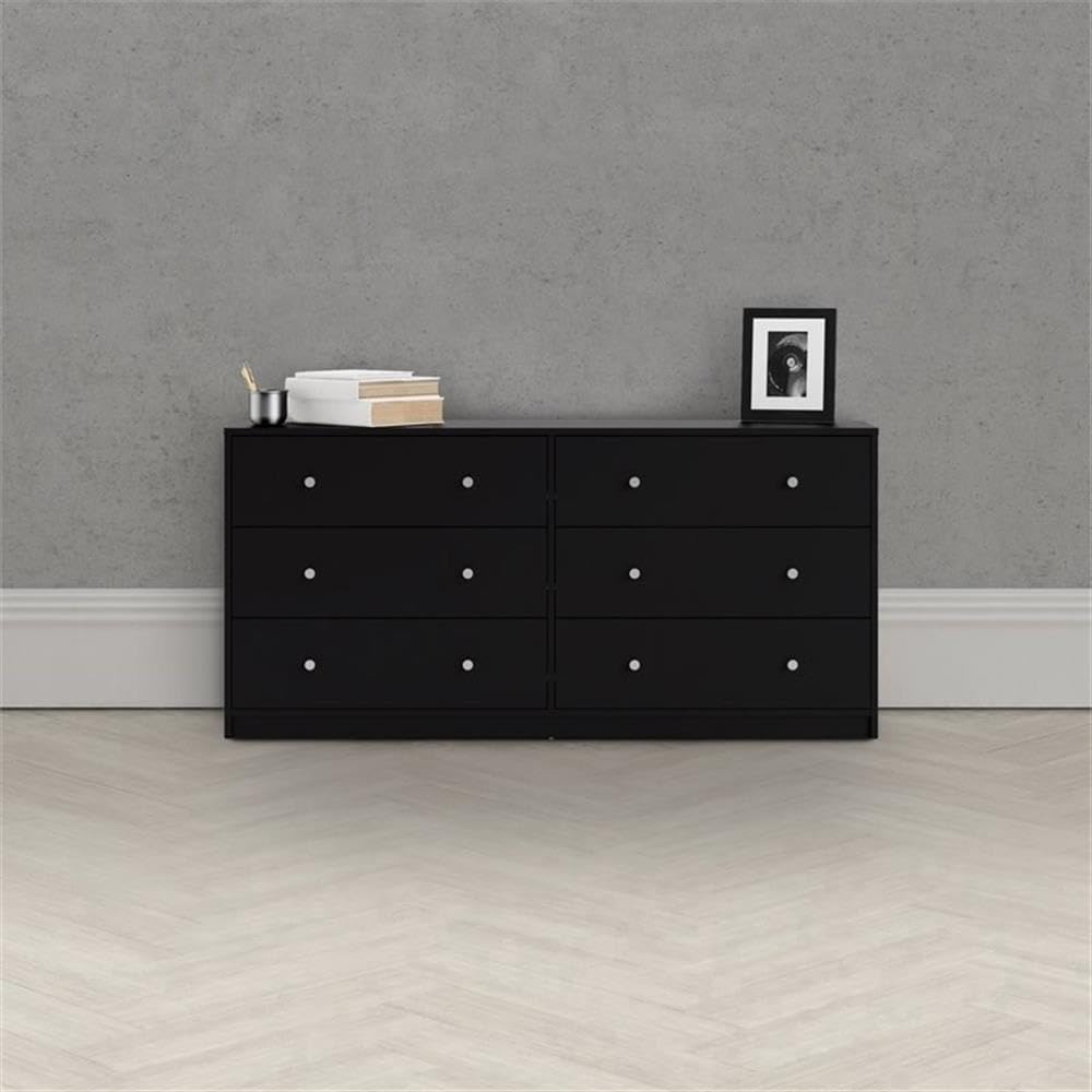 Home Square 2 Piece Bedroom Set with 6-Drawer Double Dresser and 1-Drawer Nightstand in Black