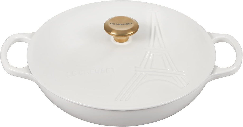 Le Creuset Eiffel Tower Collection Enameled Cast Iron Signature Braiser with Lid, 3.5 qt., White