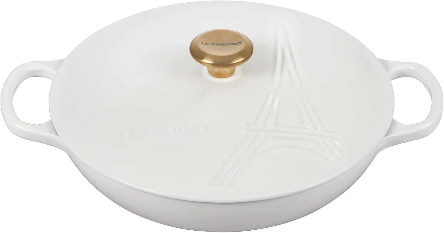 Le Creuset Eiffel Tower Collection Enameled Cast Iron Signature Braiser with Lid, 3.5 qt., White