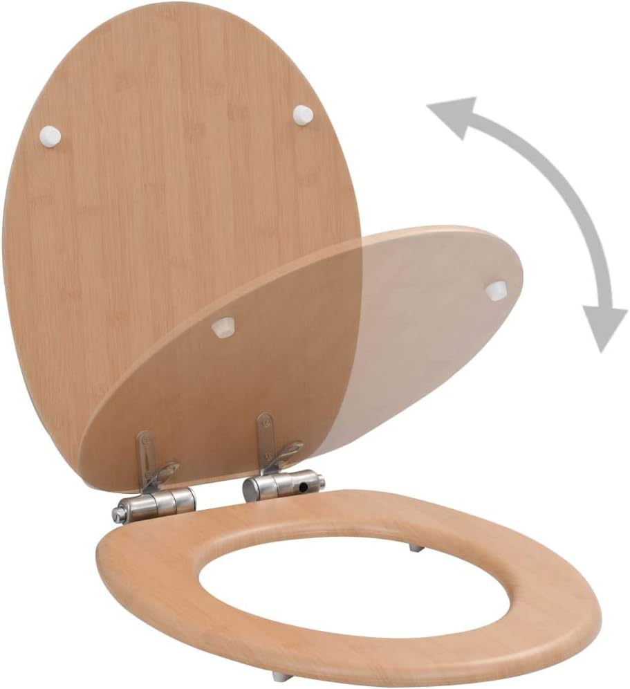 WC Toilet Seats 2 pcs with Soft Close Lids MDF Bamboo Design Toilet & Bidet Seats