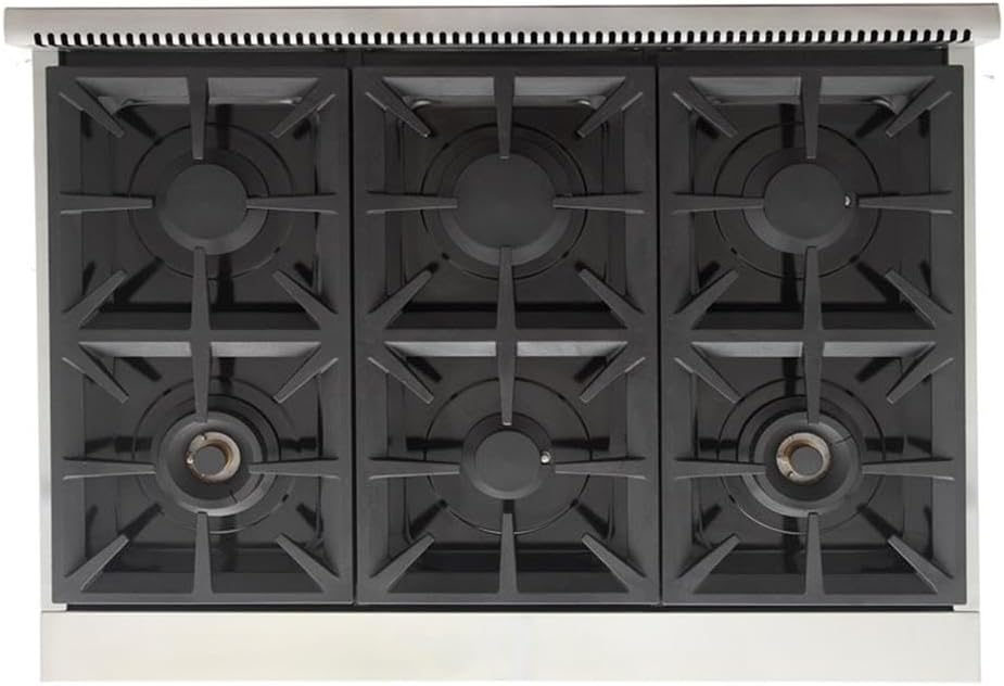 Pemberly Row 36' Natural Gas Range Top, Stainless Steel, Classic Silver Knobs, 6 Burners w/Auto Reignition, Cast-Iron Grates, Built-in Grill/Griddle, High-Powered Cooktop for Home Kitchens