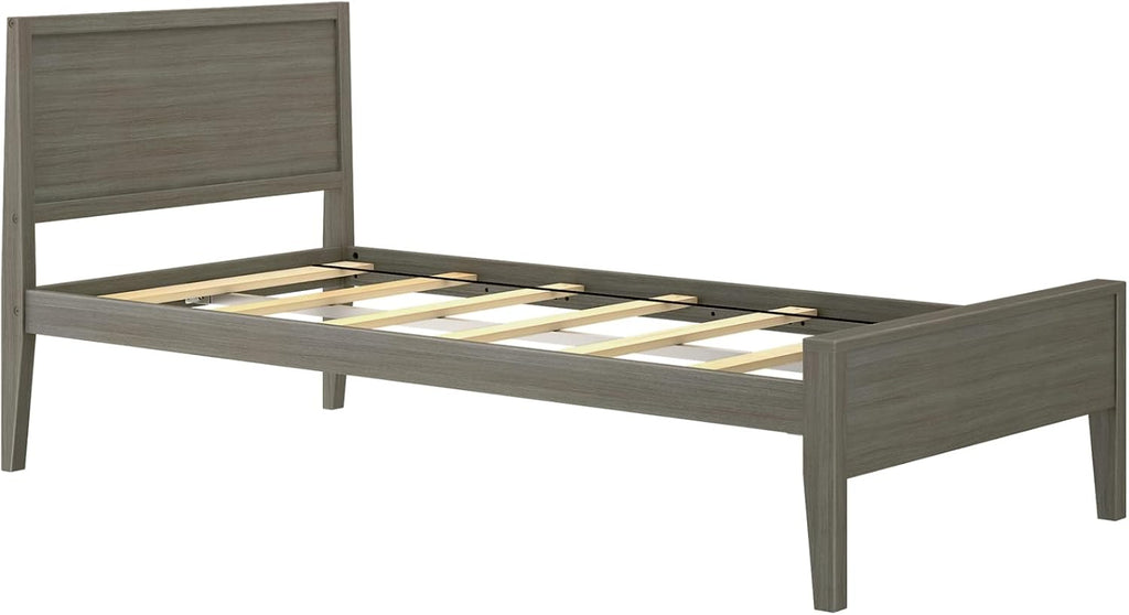 Max & Lily Twin Bed, Solid Wood Twin Bed Frame with Panel Headboard, Kids Twin Bed with Wood Slat Support, No Box Spring Needed, Clay