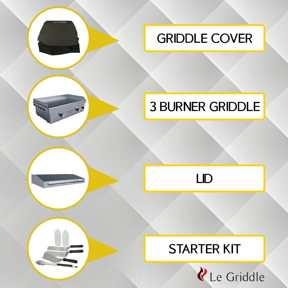 Le Griddle| 30 Inch Built-In Gas Griddle With 2 Burner | Package 1 (Natural Gas) Set With Burner Lid, Starter Kit-Tools & Cover