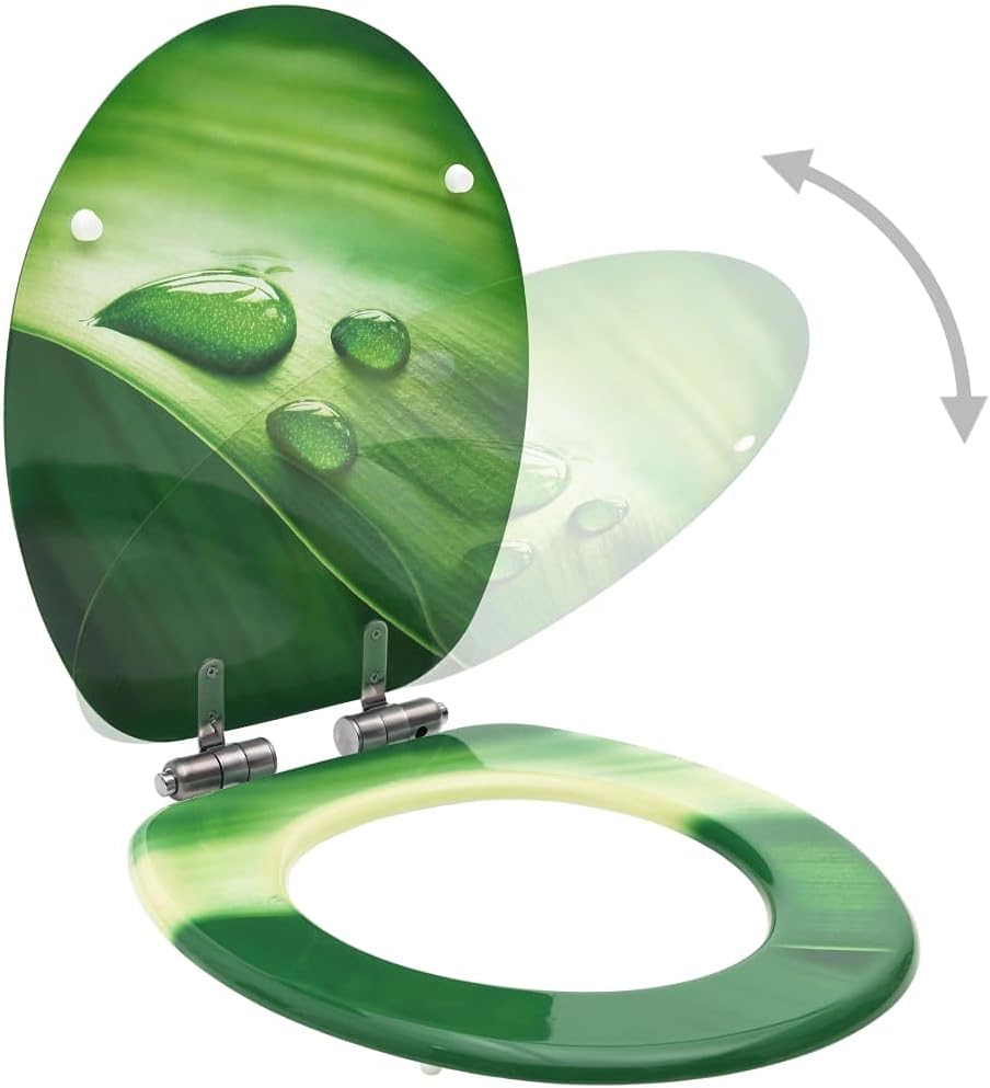 WC Toilet Seats with Soft Close Lid 2 pcs MDF Green Water Drop Design Toilet & Bidet Seats