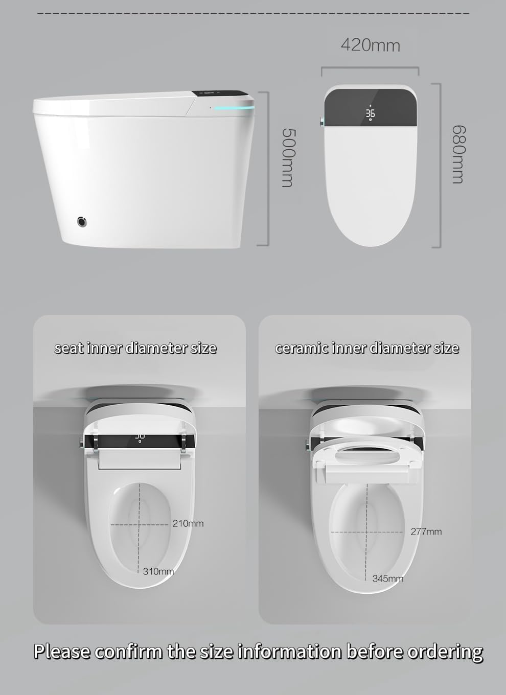 Sounor Modren Smart Tankless Toilet With Bidet Built In Comfort Height Elongated Rear Front Warm Water Cleaning Powerful Dryer Heated Seat,Foot SensorControl,Auto Open & Close Lid