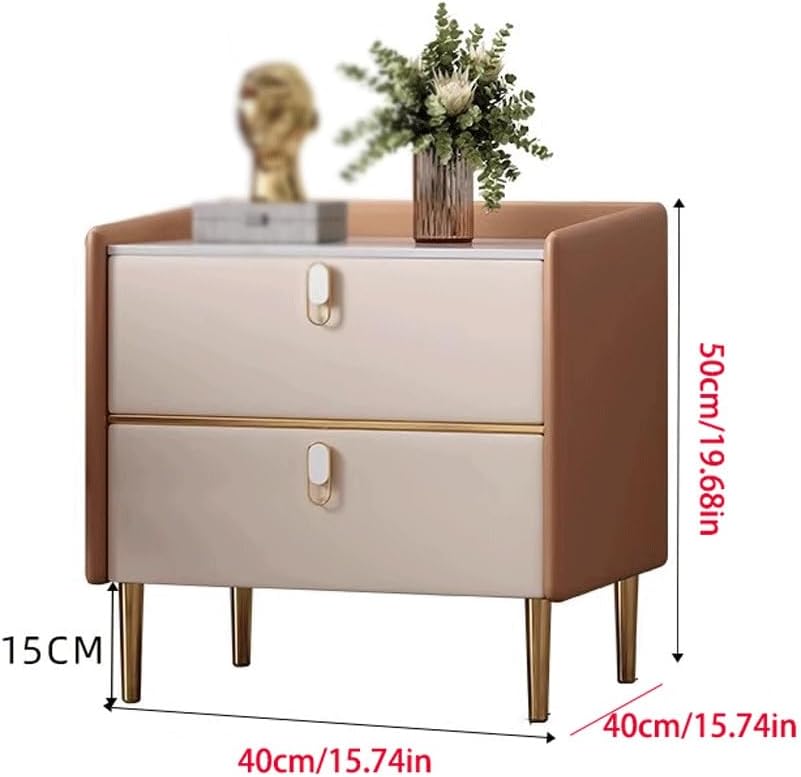 GUERNSEY Home Nightstand Modern Minimalist Small Solid Wood Bedside Table Slate Leather Complete Bedroom Bedside Storage Cabinet Bed Side Nightstand
