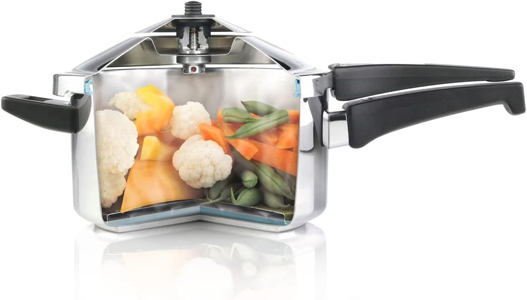 Kuhn Rikon DUROMATIC® Pressure Cooker 11' 8.45 qt family of 6 wide base for better braising, Stainless