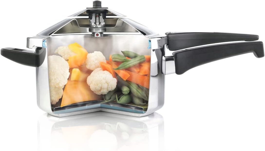 Kuhn Rikon DUROMATIC® Pressure Cooker 11' 8.45 qt family of 6 wide base for better braising, Stainless