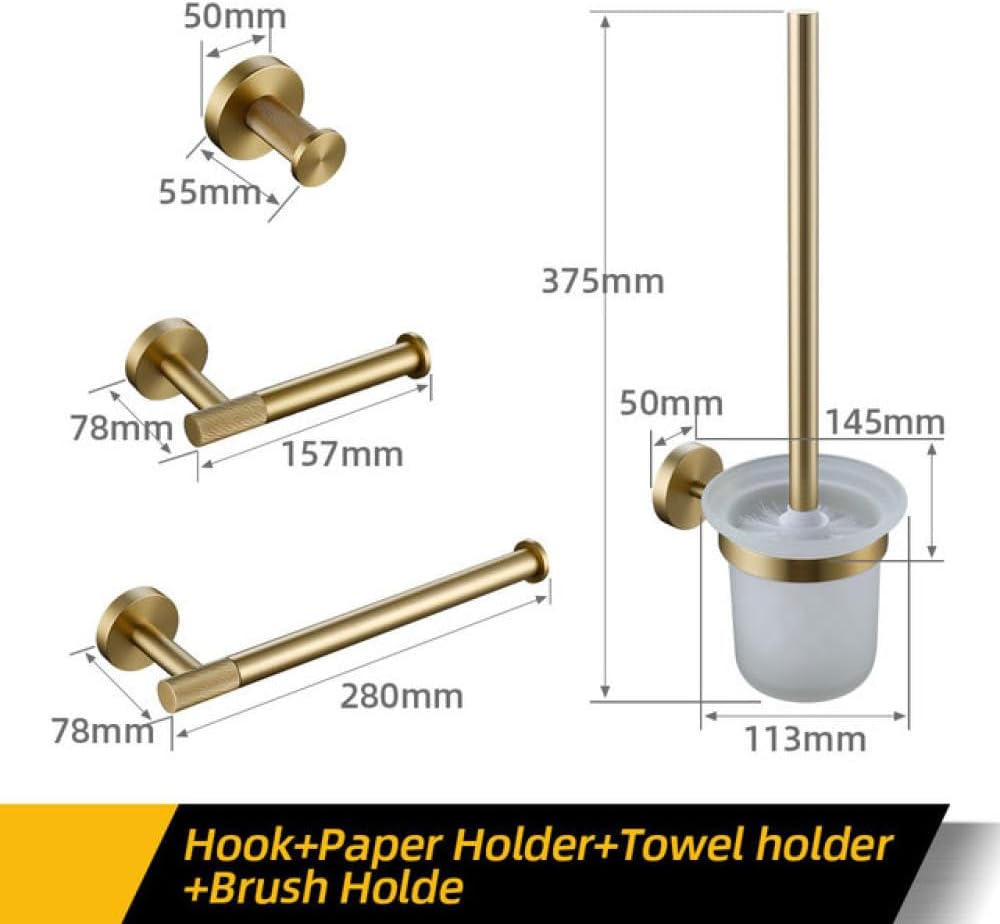 Bathroom Hardware Accessories Set Brushed Gold Knurled Brass Kit Towel Bar Ring Robe Hook Paper Holder Towel Ring Toilet Brush,Toilet Set