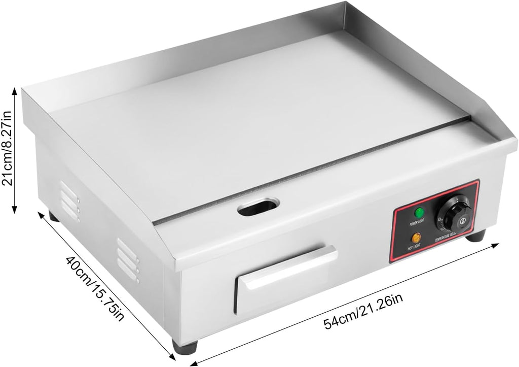 Commercial Electric Griddle Countertop Flat Top Grill Machine Stainless Steel Griddle Grill for Home or Restaurant, 122℉-572 ℉ Adjustable Temp (Small)
