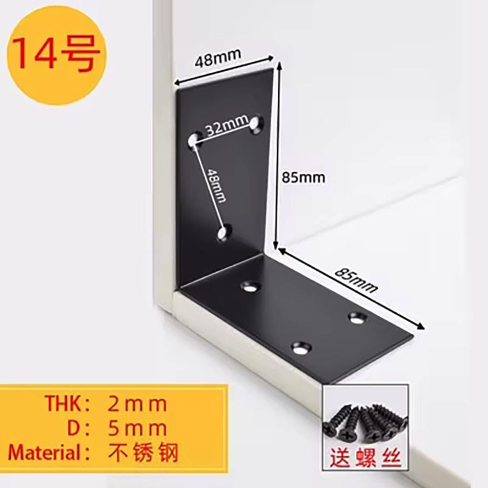 10Pcs 90 Degree Black Angle Bracket Stainless Steel Iron Durable Furniture Hardware Connector for DIY Woodworking(85X85)