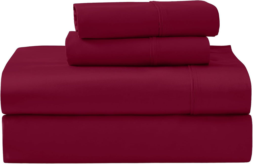 Superior 1200 Thread Count Egyptian Cotton Sheet Set, Bedroom Sheets, Modern Home Essentials, Luxury Bedding, 1 Elastic Deep Pocket Fitted Bed Sheet, 1 Flat Sheet, 2 Pillowcases, King, Burgundy