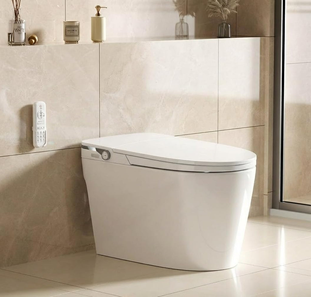 GarveeTech Smart Toilet with Bidet Built in, Heated Seat & Dual Auto Flush, Foot Sensor, Modern Extended Electric Toilet with Water Tank, Warm Water Wash, Air Drying, LED Night Light, Remote