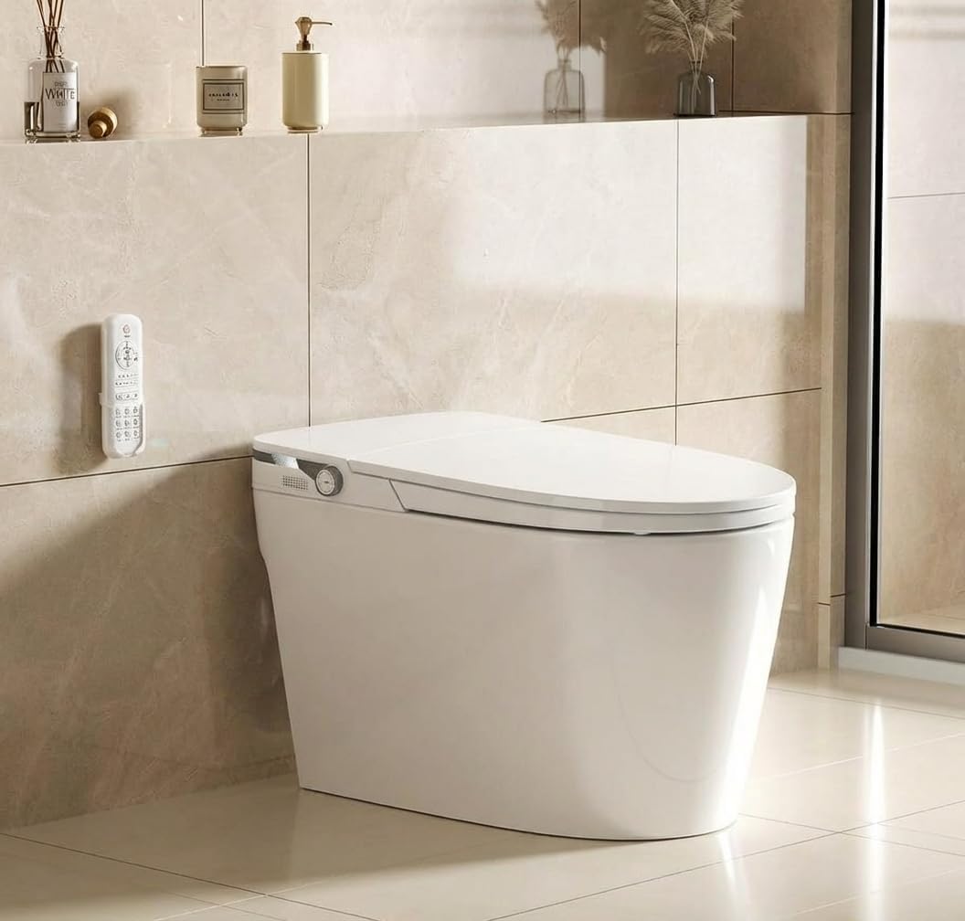 GarveeTech Smart Toilet with Bidet Built in, Heated Seat & Dual Auto Flush, Foot Sensor, Modern Extended Electric Toilet with Water Tank, Warm Water Wash, Air Drying, LED Night Light, Remote