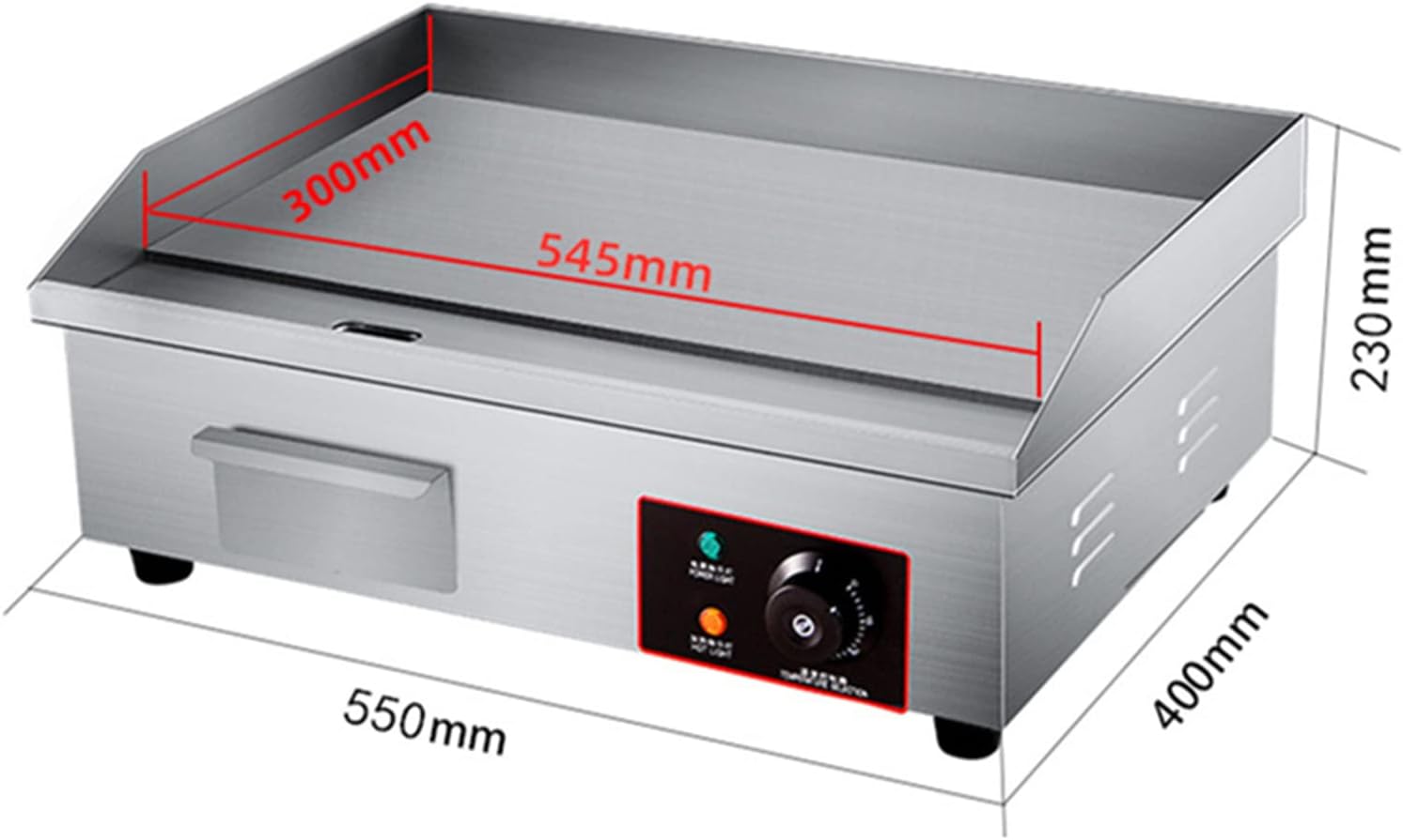 Electric Countertop Flat Top Griddle, Commercial Stainless Steel Griddle Grill, Hot Plate BBQ, Adjustable Temperature Control 50-300℃, for Restaurant Kitchen