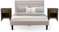 East West Furniture FN08Q-2GA07 3-Piece Fannin Bedroom Furniture Set with 1 Platform Bed Frame and 2 Bedroom Nightstands - Reliable and Durable Construction - Mist Beige Linen Fabric