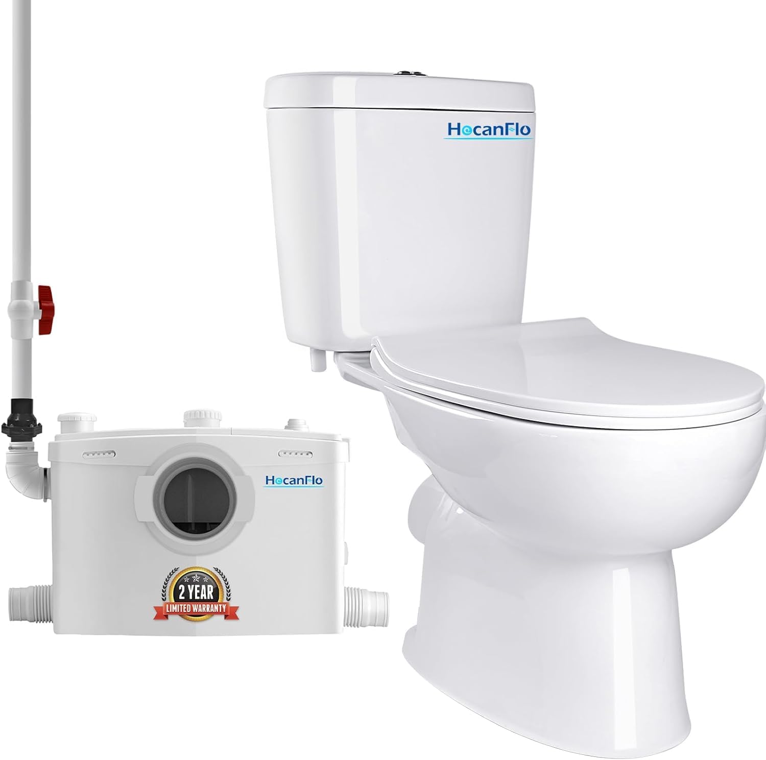 800W Upflush Toilet with Pump for Basement, Macerating Toilet System, Patented Top Access Panel, Two Piece Dual-flush Tank, 4 Inlets Macerator Grinder Sewage Pump, 36ft Head Lifting, CEC Approved