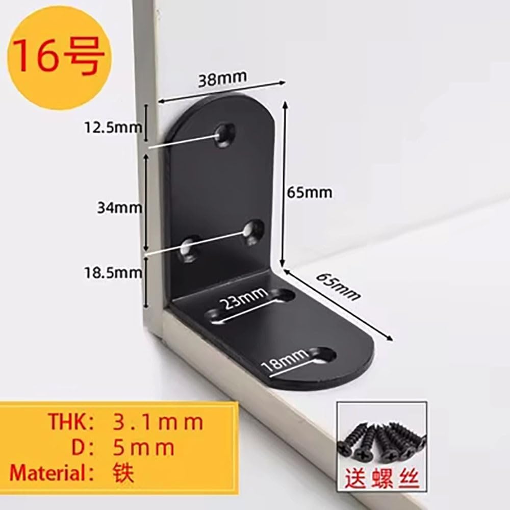 10Pcs 90 Degree Black Angle Bracket Stainless Steel Iron Durable Furniture Hardware Connector for DIY Woodworking(65X65Y)