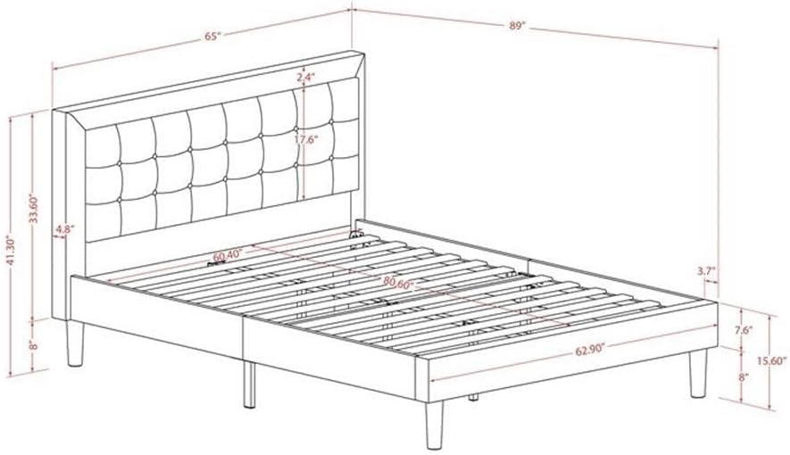 East West Furniture FN08Q-2GA08 3-Piece Platform Bed Set with 1 Queen Wood Bed Frame and 2 Mid Century Modern Nightstands - Reliable and Sturdy Manufacturing - Mist Beige Linen Fabric