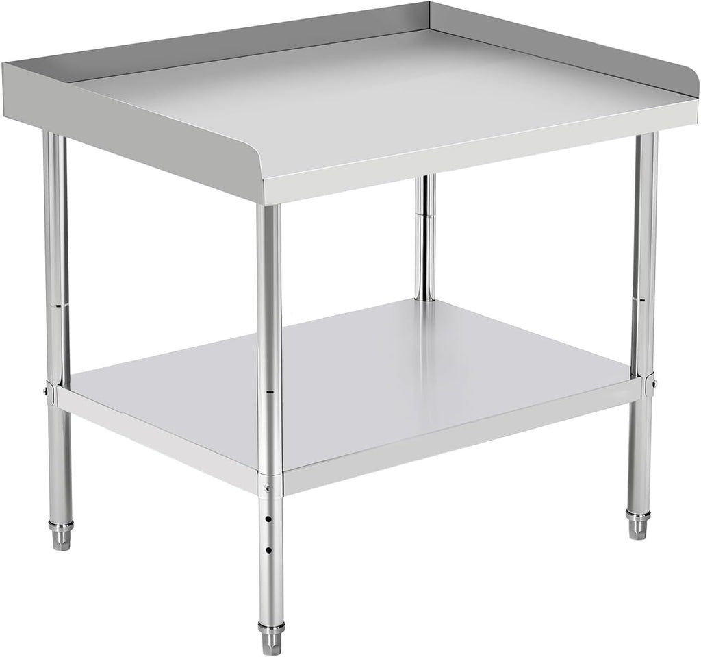 36'x24'x30' Stainless Steel Grill Stand Table, NSF Certified, 400 lbs Capacity, Adjustable Legs, 3-Sided 2' Edge Baffle for Kitchen, Restaurant, Hotel