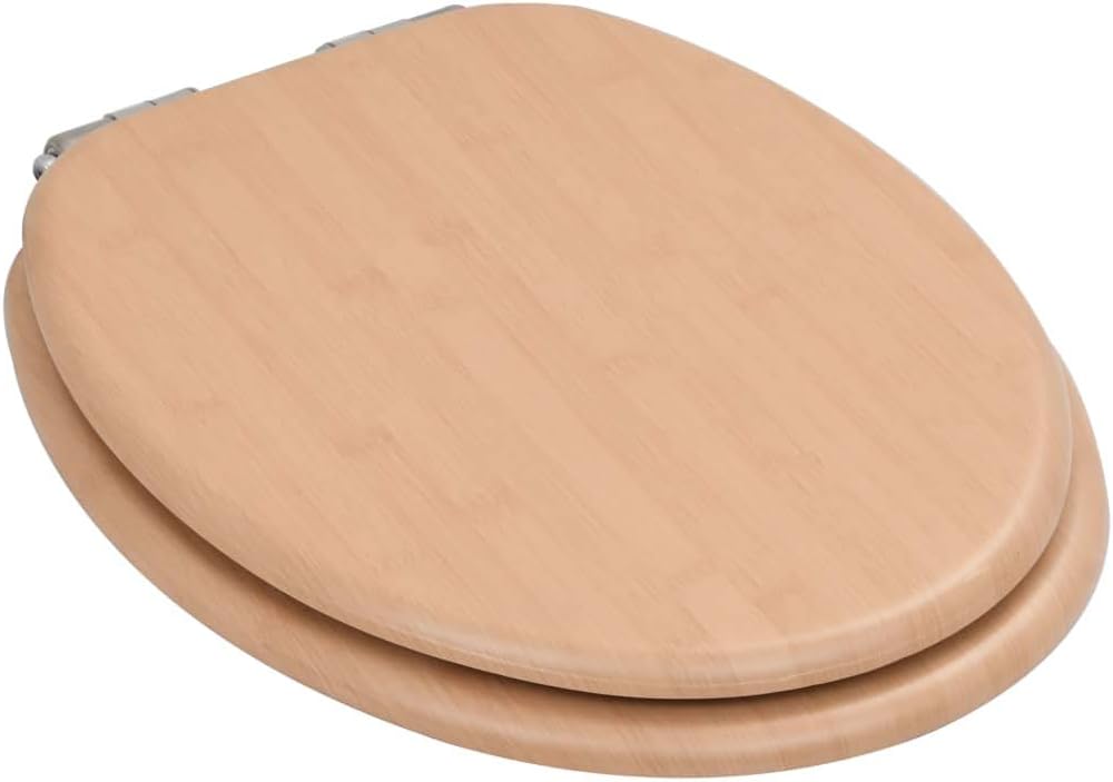 WC Toilet Seats 2 pcs with Soft Close Lids MDF Bamboo Design Toilet & Bidet Seats
