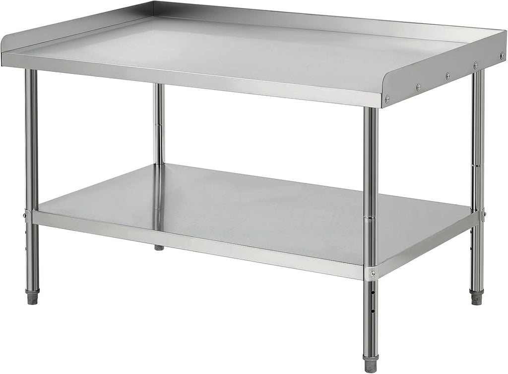 Equipment Grill Stand Table 48x30x30 Inch Stainless Steel NSF Certified 400 Lbs Capacity with Adjustable Legs, 2' Edge Baffle, for Hotel, Home, Commercial Restaurant Kitchen