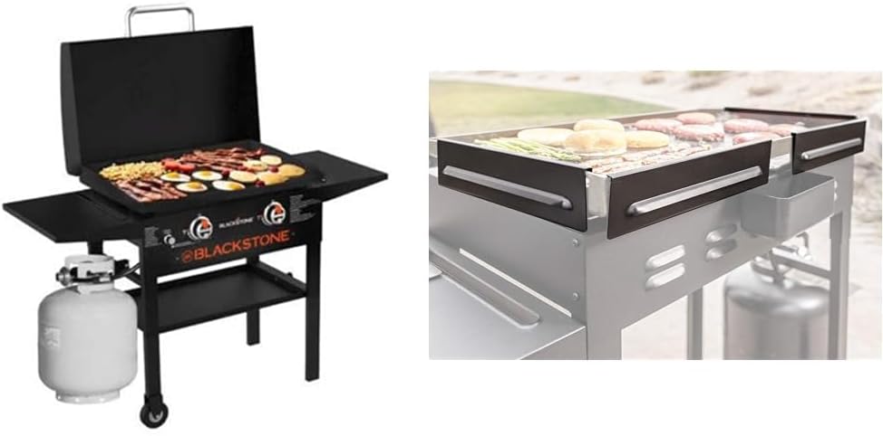 Blackstone 1883 Gas Hood & Side Shelves Heavy Duty Flat Top Griddle Grill Station for Kitchen, & 5016 Guards for 28' Griddle Front and Rear Grease Model Premium Grill Accessories Heavy