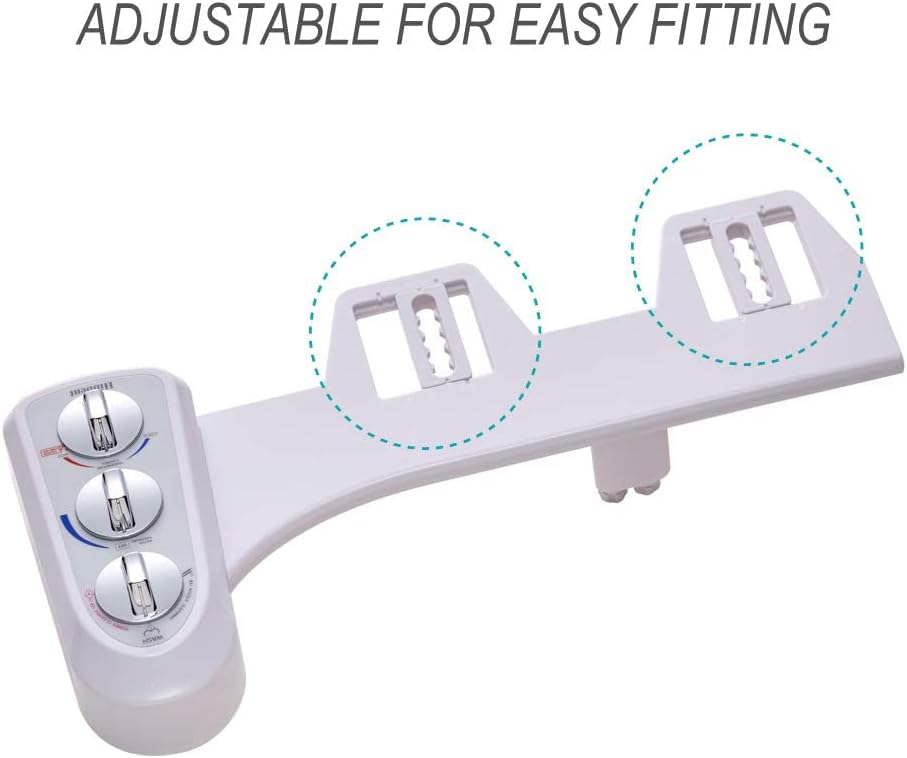 Hibbent Premium One Click Elongated Toilet Seat with Bidet Self Cleaning Dual Nozzle, Hot and Cold Water Spray, Non-Electric Mechanical Bidet